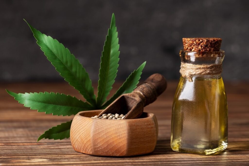 cannabis leaf, cannabis tincture and other medicine