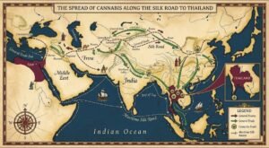 map of silk road that shows cannabis routes to southeast asia